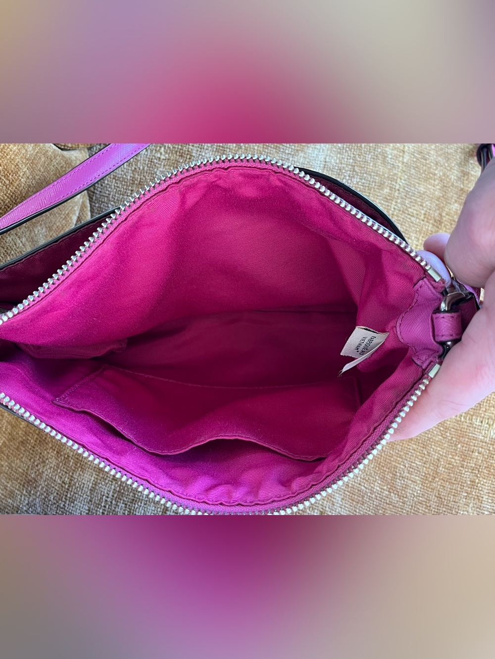 Coach Khaki Signature Crossbody with Pink Leather Trim, EUC - Picture 7 of 11